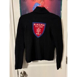 Ralph Lauren Womens Black Ski Logo Turtleneck Sweater Size S